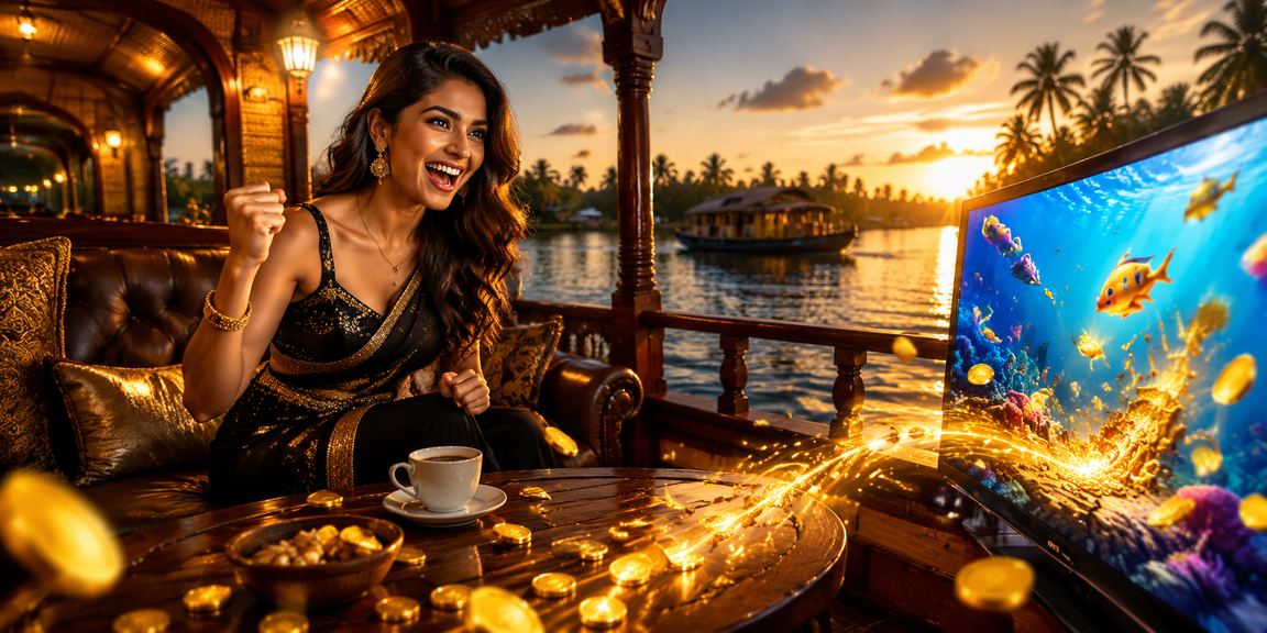 Kerala backwaters fishing scene with Indian model